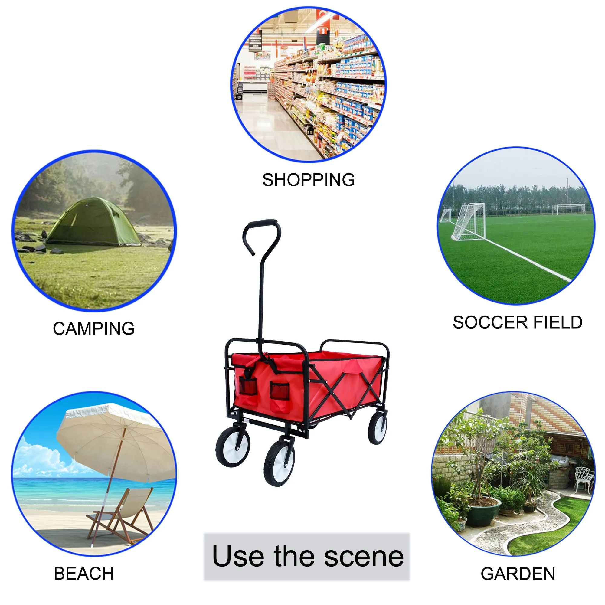 Folding Wagon Garden Cart - Large Capacity Utility Grocery Shopping Beach Carts with Wheels Moving Trolley for Outdoor