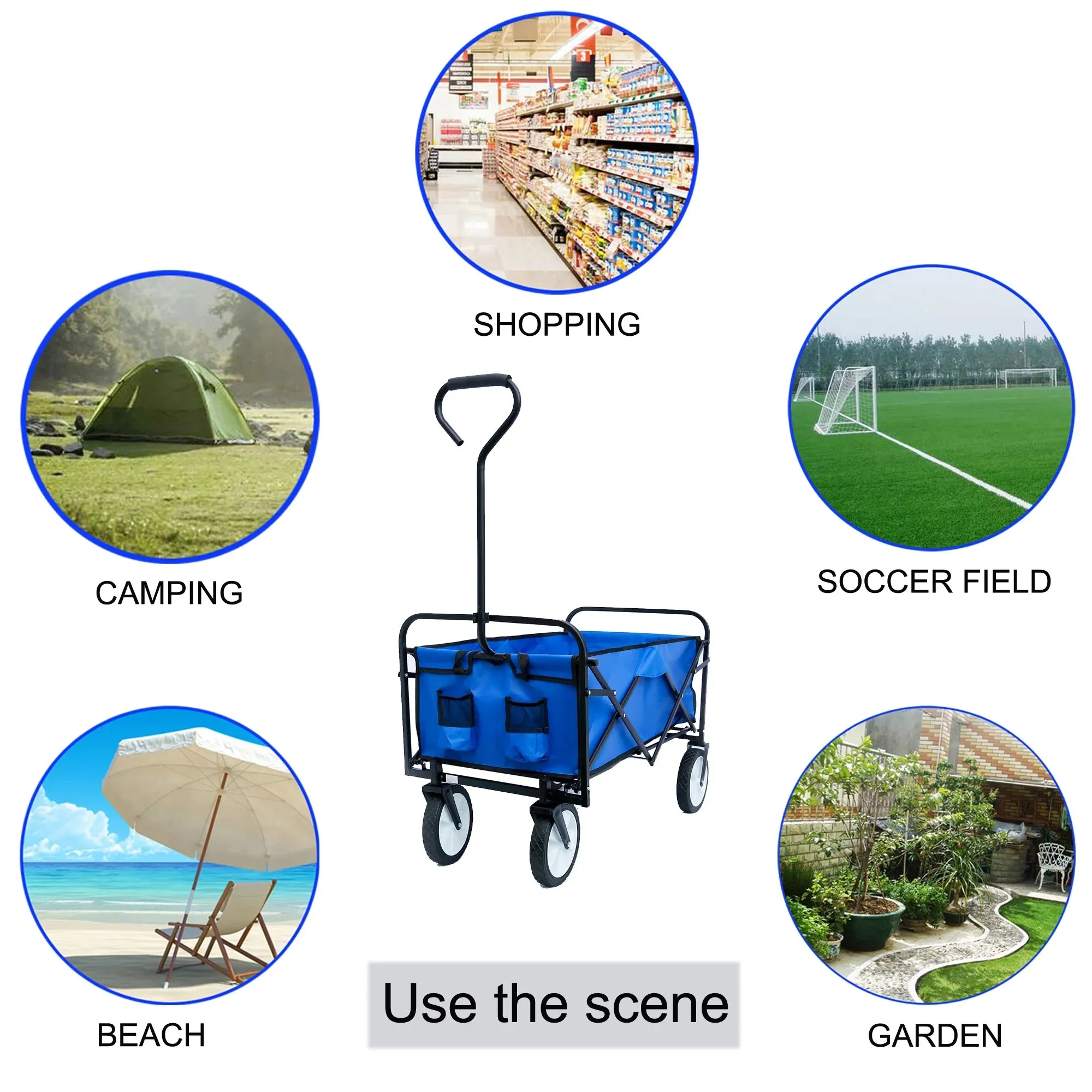 Folding Wagon Garden Cart - Large Capacity Utility Grocery Shopping Beach Carts with Wheels Moving Trolley for Outdoor