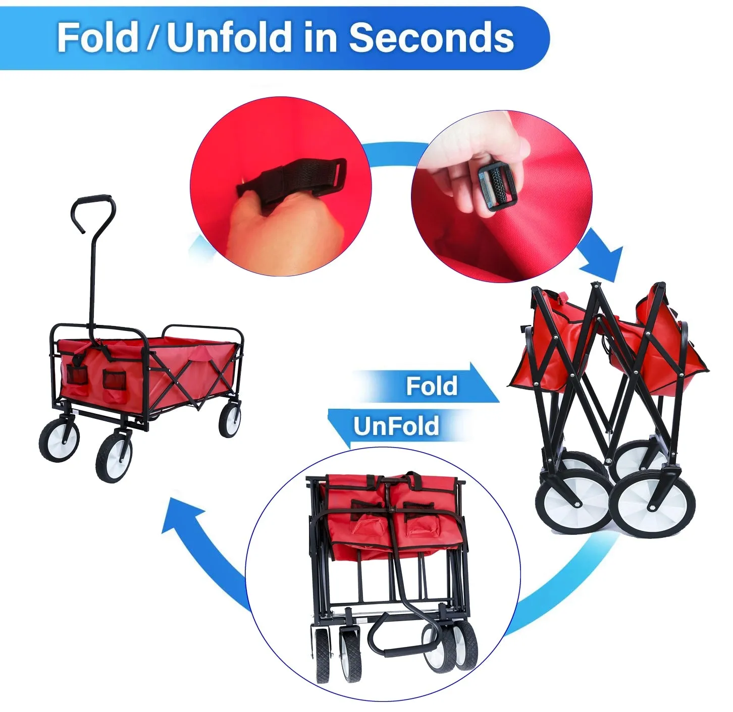 Folding Wagon Garden Cart - Large Capacity Utility Grocery Shopping Beach Carts with Wheels Moving Trolley for Outdoor