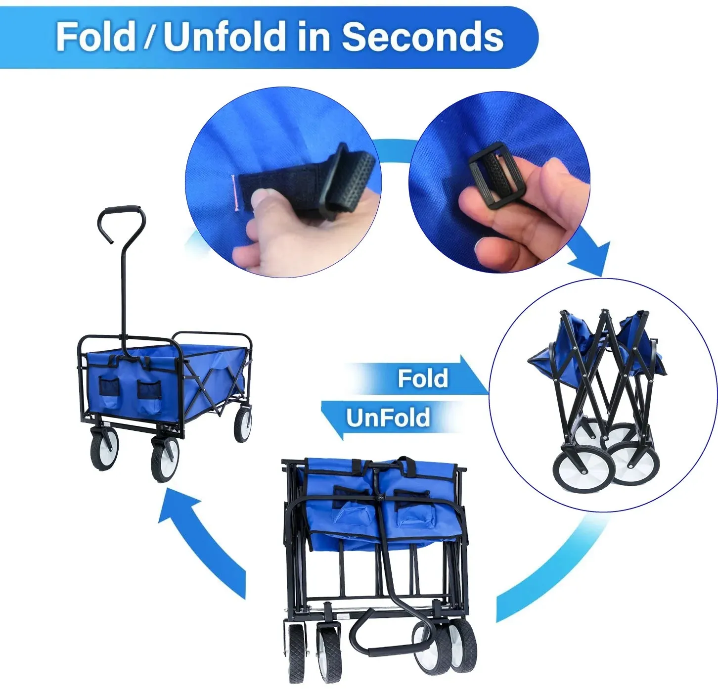 Folding Wagon Garden Cart - Large Capacity Utility Grocery Shopping Beach Carts with Wheels Moving Trolley for Outdoor