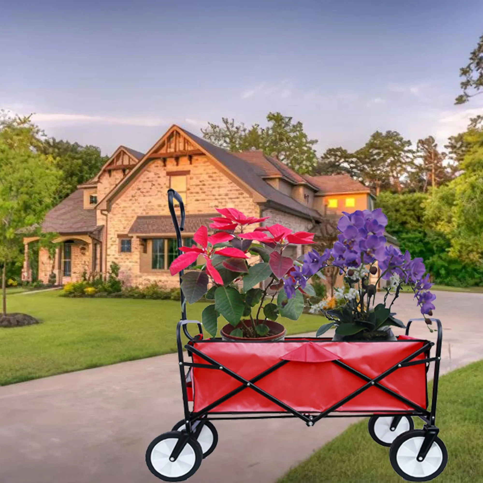 Folding Wagon Garden Cart - Large Capacity Utility Grocery Shopping Beach Carts with Wheels Moving Trolley for Outdoor