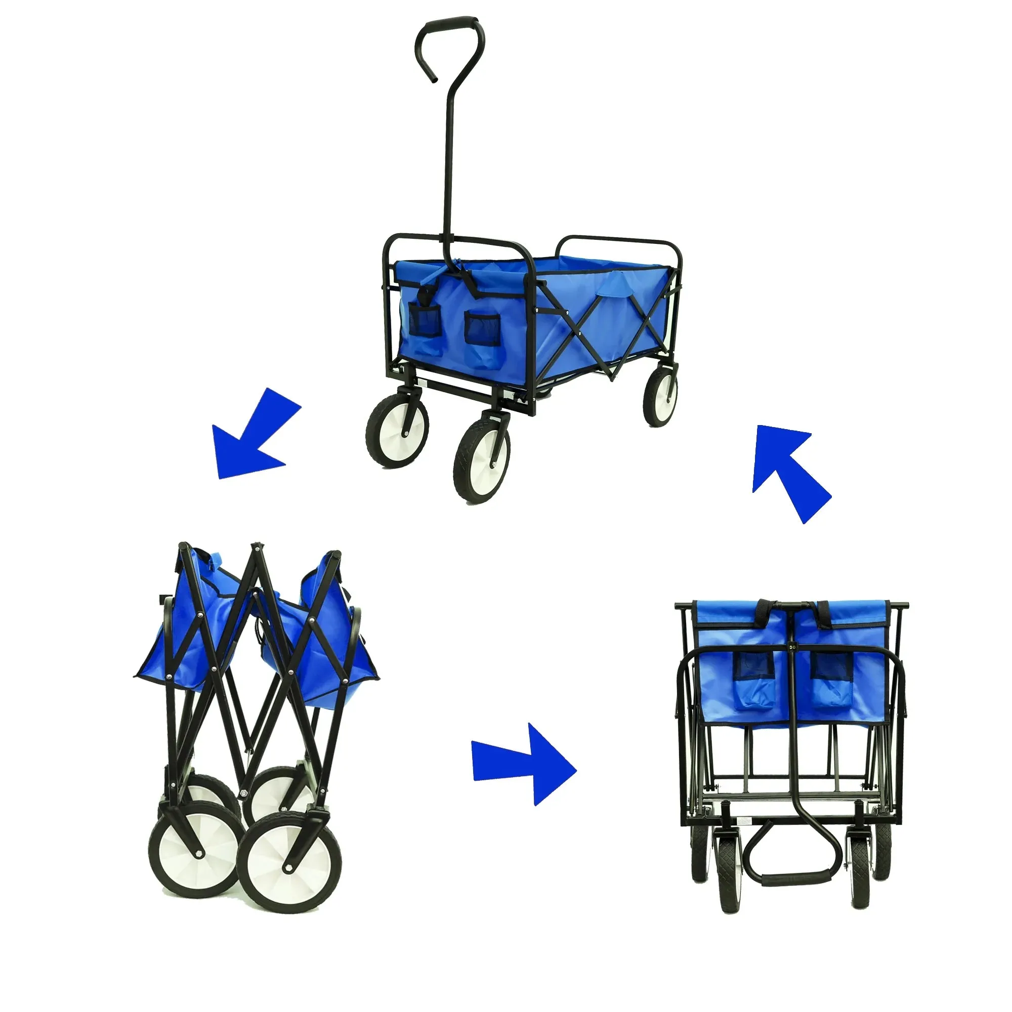 Folding Wagon Garden Cart - Large Capacity Utility Grocery Shopping Beach Carts with Wheels Moving Trolley for Outdoor