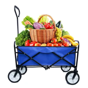 Folding Wagon Garden Cart - Large Capacity Utility Grocery Shopping Beach Carts with Wheels Moving Trolley for Outdoor