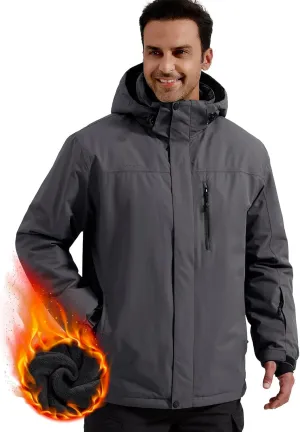 FREE SOLDIER Men's Waterproof Ski Snow Jacket Fleece Lined Warm Winter Rain Jacket with Hood Fully Taped Seams