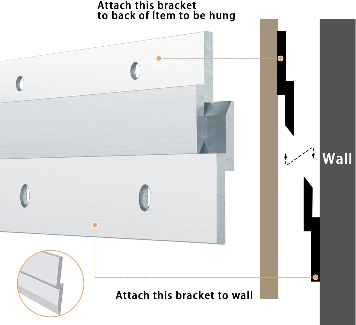 French Cleat Heavy Duty, Aluminum French Cleat, Headboard Wall Mounting Brackets with Screws, Heavy Mirror Mounting Hardware (36 Inch-1 Pair, Support 240 lbs)