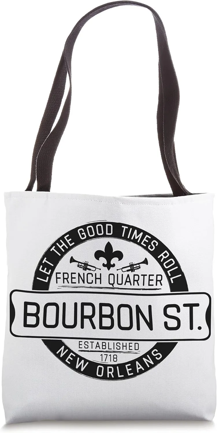French Quarter Bourbon St New Orleans Fleur De Lis Souvenir Tote Bag