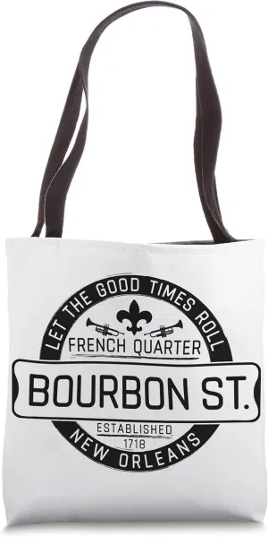 French Quarter Bourbon St New Orleans Fleur De Lis Souvenir Tote Bag