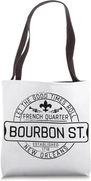 French Quarter Bourbon St New Orleans Fleur De Lis Souvenir Tote Bag