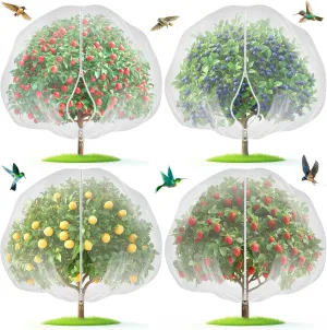 Fruit Tree Netting with 2-Way Zipper & Drawstring - 4'x6' Garden Plant Net Pest Barrier to Prevent Cicadas Bird Squirrel Deer - Bug Protection for Blueberry Tomato with Fine Mesh Insect Cover (4 Pack)