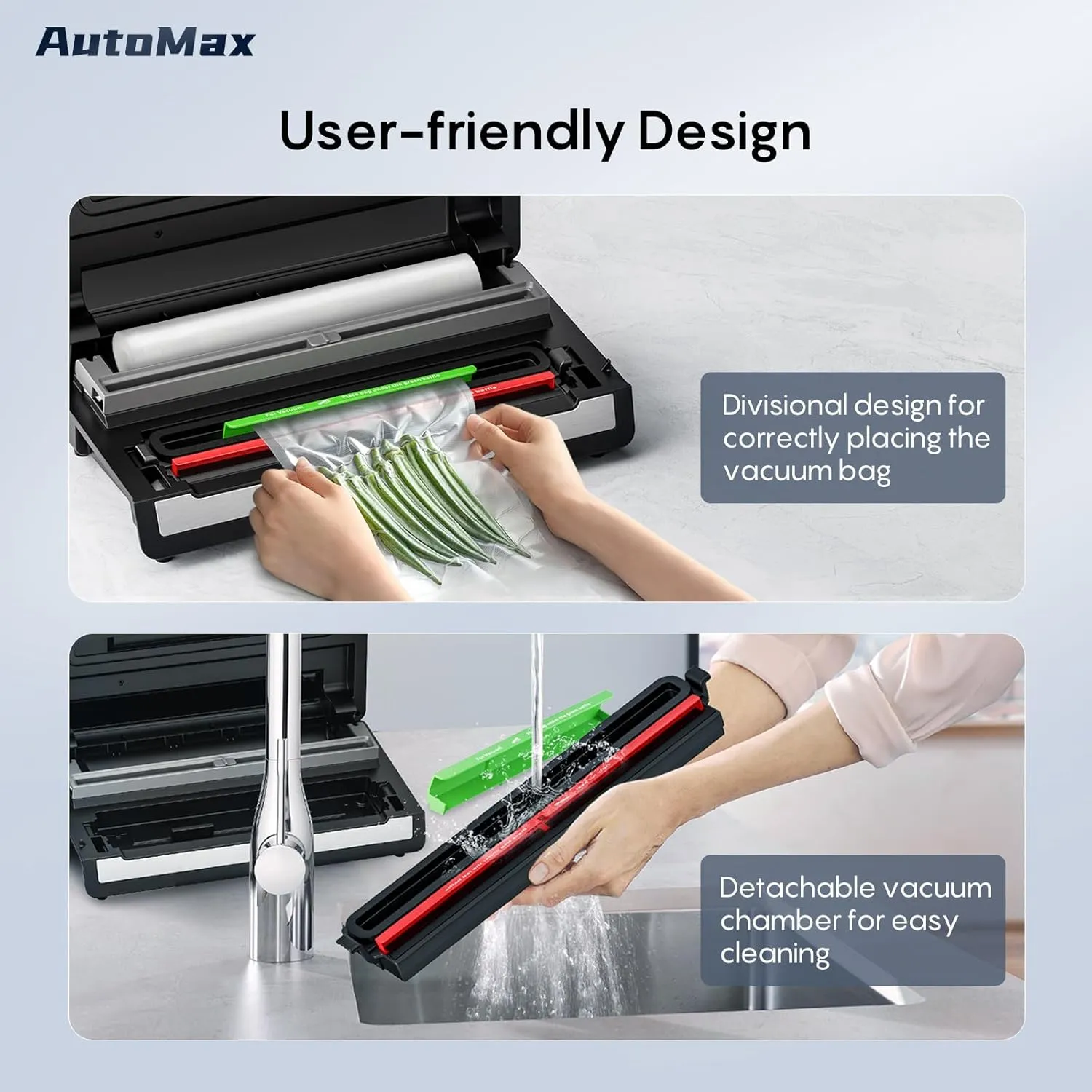 Fully Automatic Vacuum Sealer, 95Kpa Powerful Food Vacuum Sealer Machine, Auto Dry-Wet Detection | Bag Cutter | 2 Rolls Bags | Effortless Operation, Silver - Black