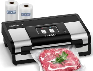 Fully Automatic Vacuum Sealer, 95Kpa Powerful Food Vacuum Sealer Machine, Auto Dry-Wet Detection | Bag Cutter | 2 Rolls Bags | Effortless Operation, Silver - Black