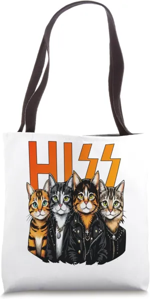 Funny Hiss Funny Metal Rock N Roll Cat Band Guitar Concert Tote Bag