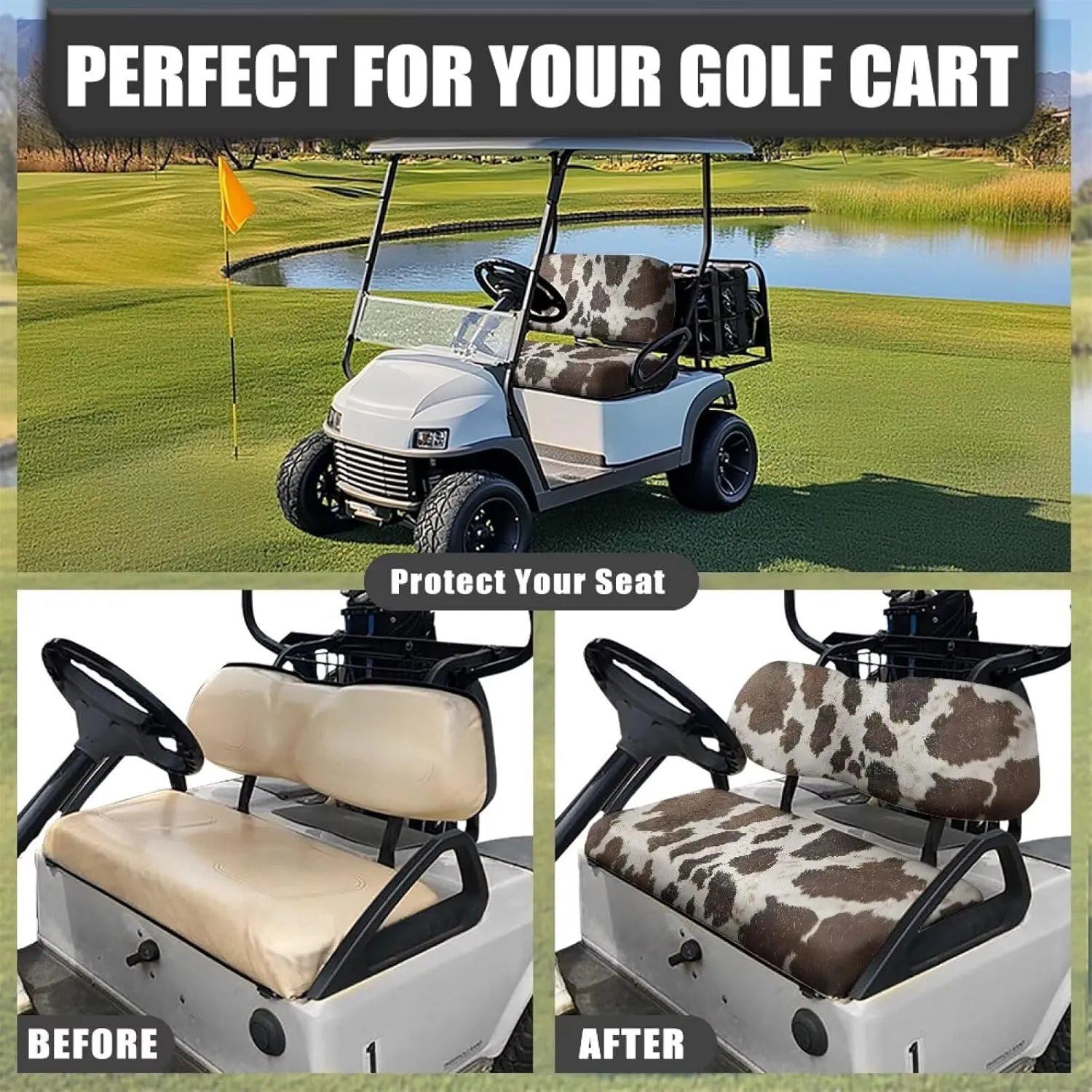 Fur Spot Print Wolf Elastic Spandex Golf Seat Covers Heavy-Duty Golf Cart Seat Covers for All Weather Conditions Universal Fit for 2/4 Passenger Provides All-Weather Protection