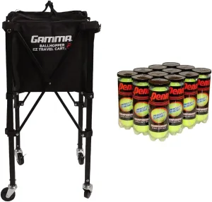 GAMMA Sports EZ Travel Cart Pro Holds 120 Pickleballs or 150 Tennis Balls Bundle with Penn Championship Tennis Balls 3 Count(Pack of 12)