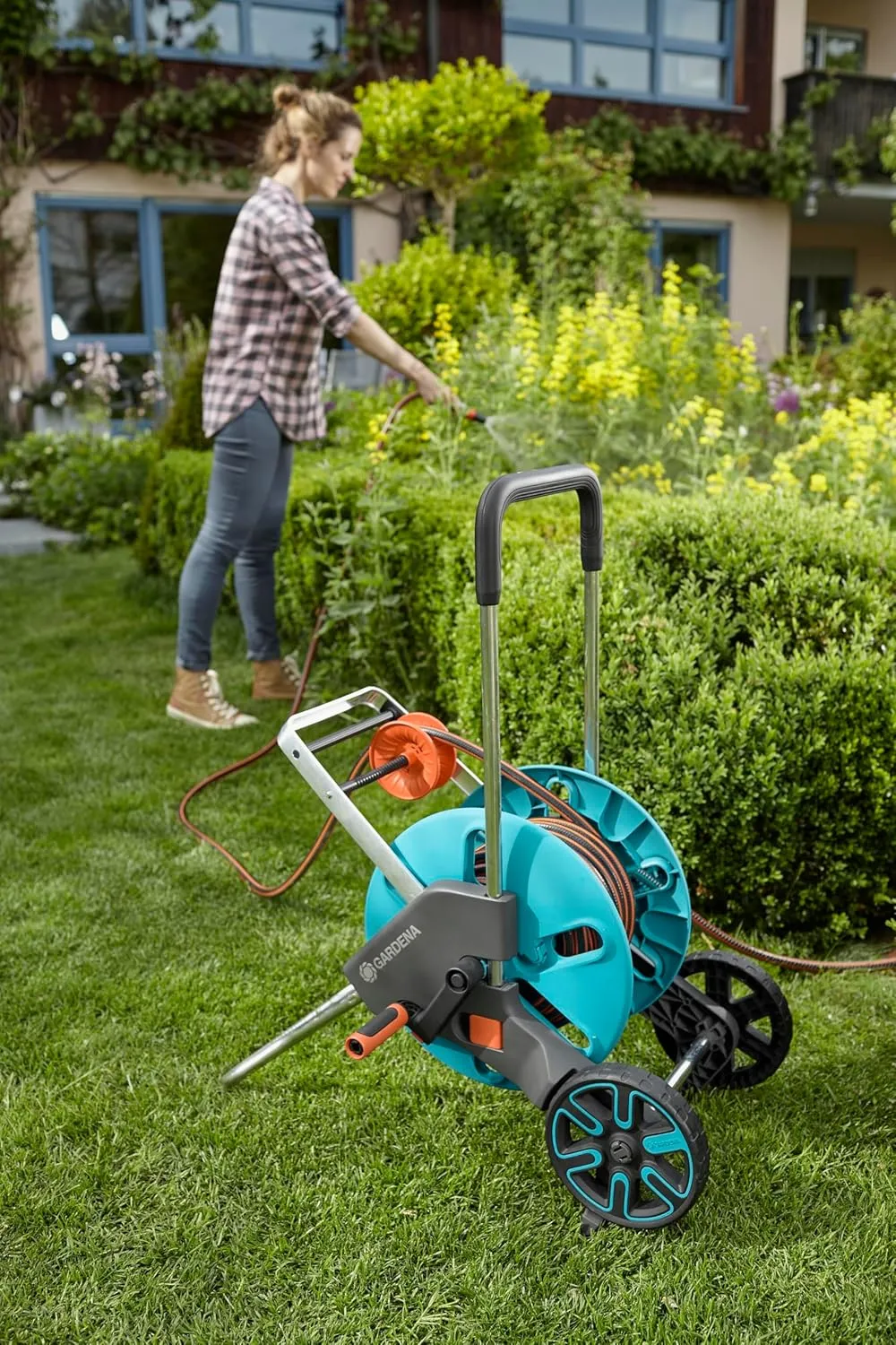 GARDENA (18517) CleverRoll (1/2" Small/Medium) Frost-Proof Hose Cart, Includes 60' 1/2" Hose, for Convenient Hose Storage and Watering, Hose Included