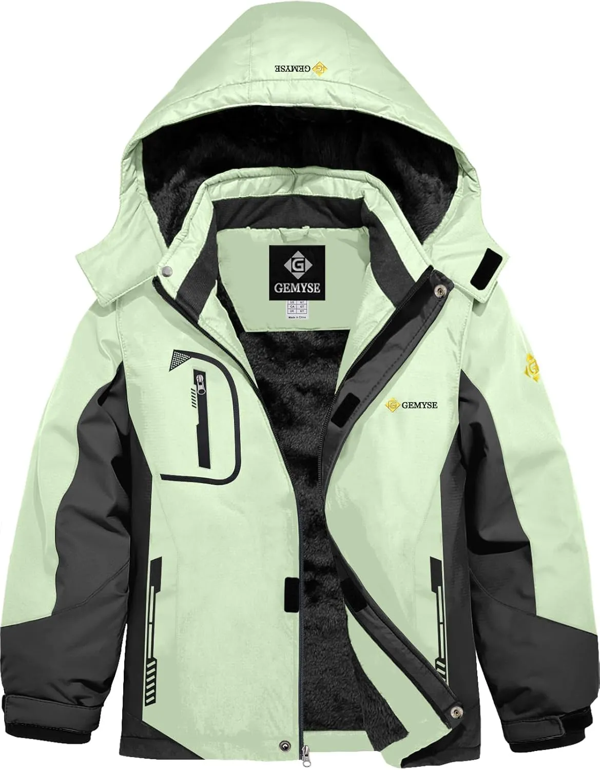 GEMYSE Boy's Waterproof Ski Snow Jacket Fleece Windproof Winter Jacket with Hood