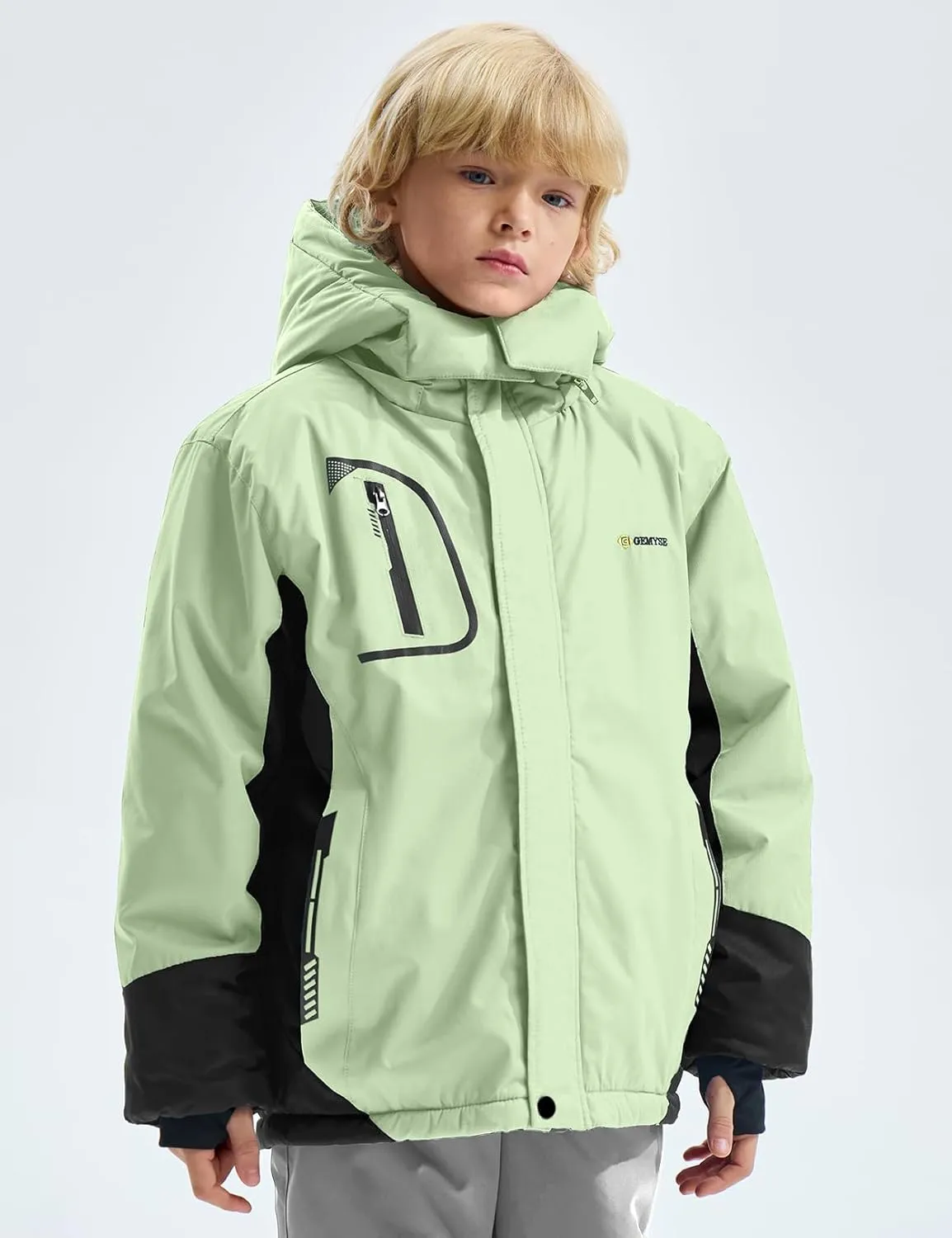 GEMYSE Boy's Waterproof Ski Snow Jacket Fleece Windproof Winter Jacket with Hood