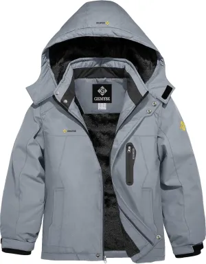 GEMYSE Boy's Waterproof Ski Snow Jacket Hooded Fleece Lined Windproof Winter Jacket