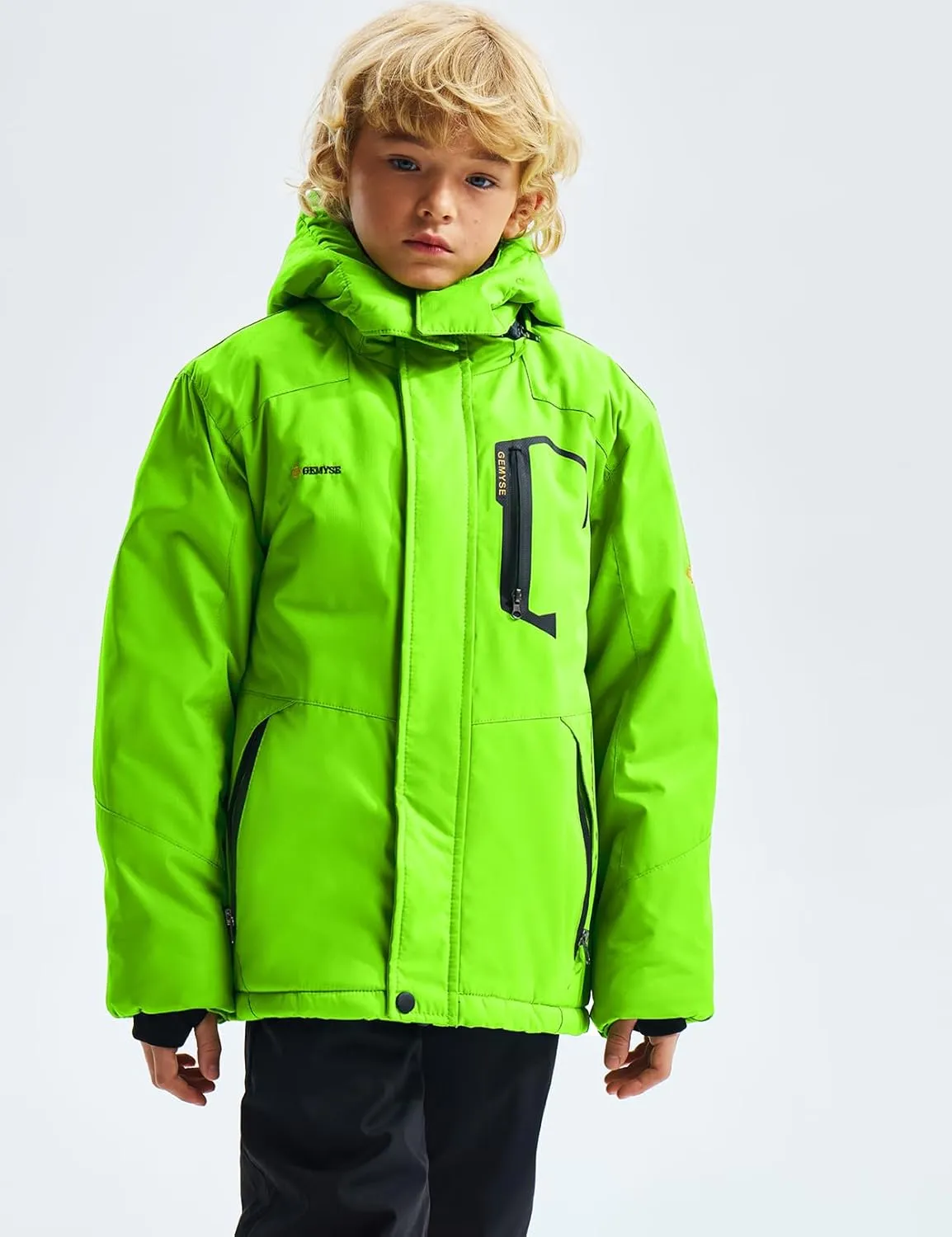 GEMYSE Boy's Waterproof Ski Snow Jacket Hooded Fleece Windproof Winter Jacket