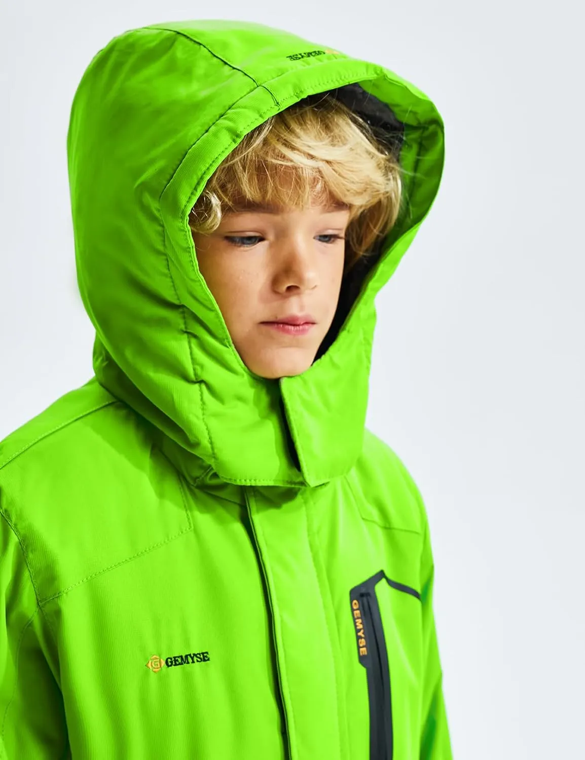 GEMYSE Boy's Waterproof Ski Snow Jacket Hooded Fleece Windproof Winter Jacket