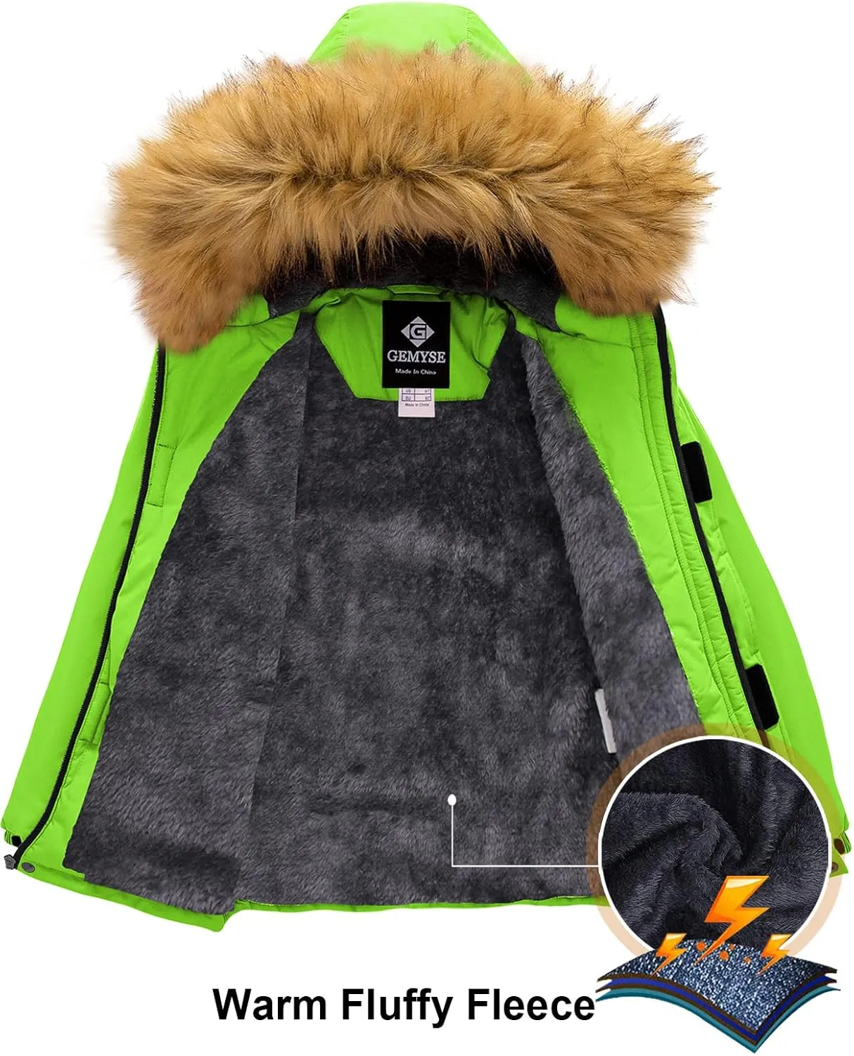 GEMYSE Boy's Winter Waterproof Ski Snow Jacket Hooded Fleece Windproof Jacket