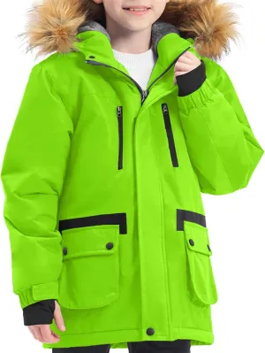 GEMYSE Boy's Winter Waterproof Ski Snow Jacket Hooded Fleece Windproof Jacket