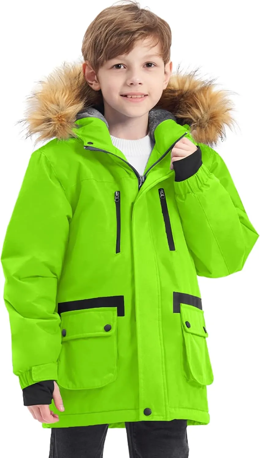 GEMYSE Boy's Winter Waterproof Ski Snow Jacket Hooded Fleece Windproof Jacket