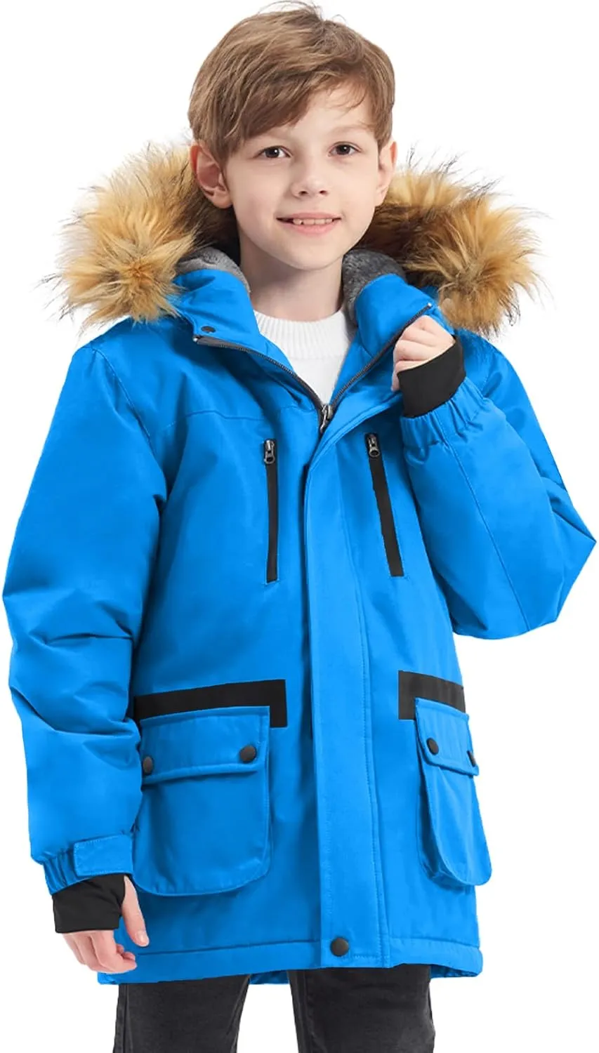 GEMYSE Boy's Winter Waterproof Ski Snow Jacket Hooded Fleece Windproof Jacket