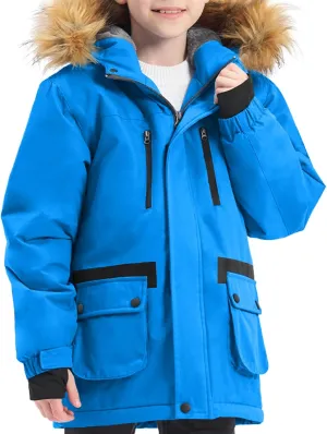 GEMYSE Boy's Winter Waterproof Ski Snow Jacket Hooded Fleece Windproof Jacket