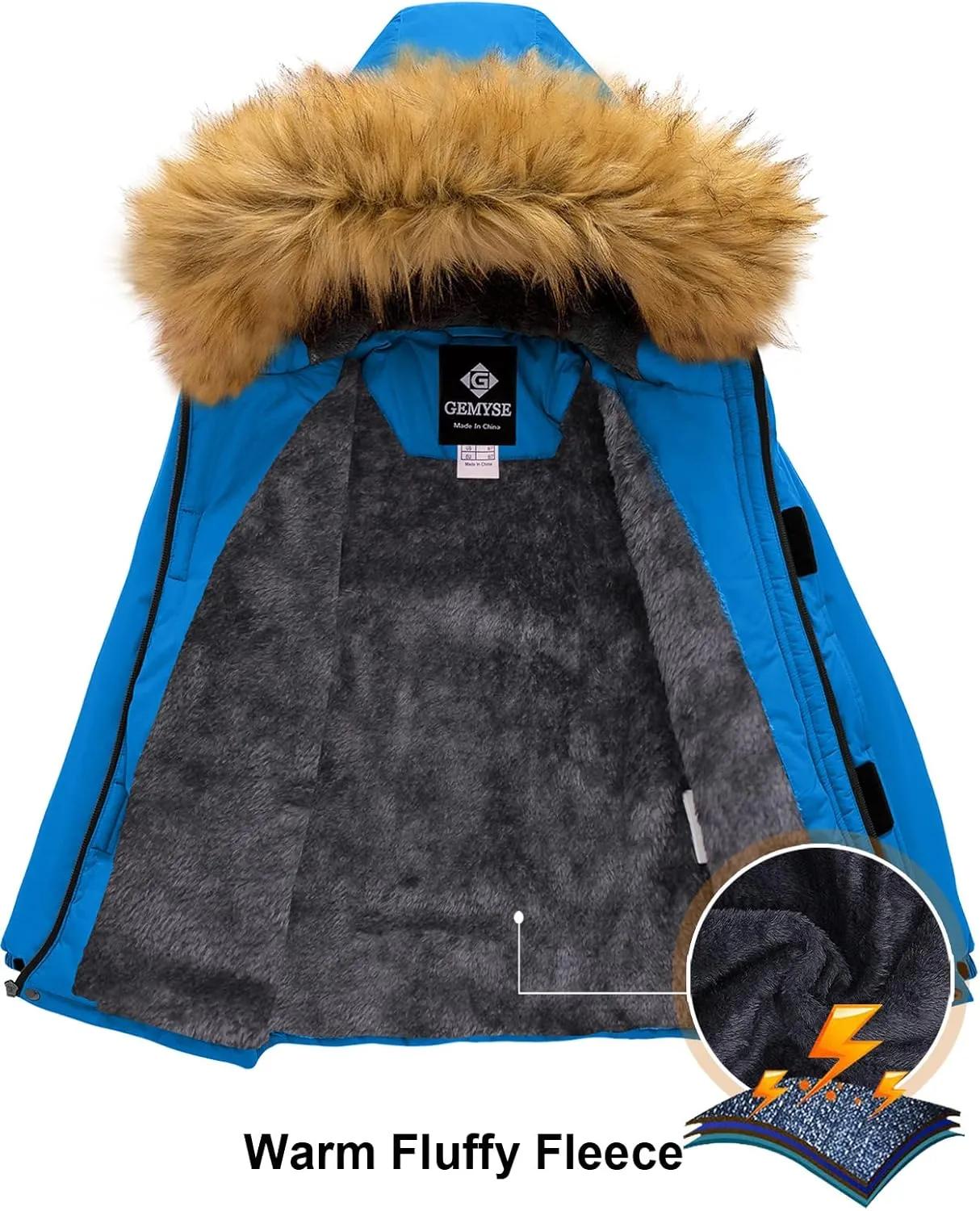 GEMYSE Boy's Winter Waterproof Ski Snow Jacket Hooded Fleece Windproof Jacket
