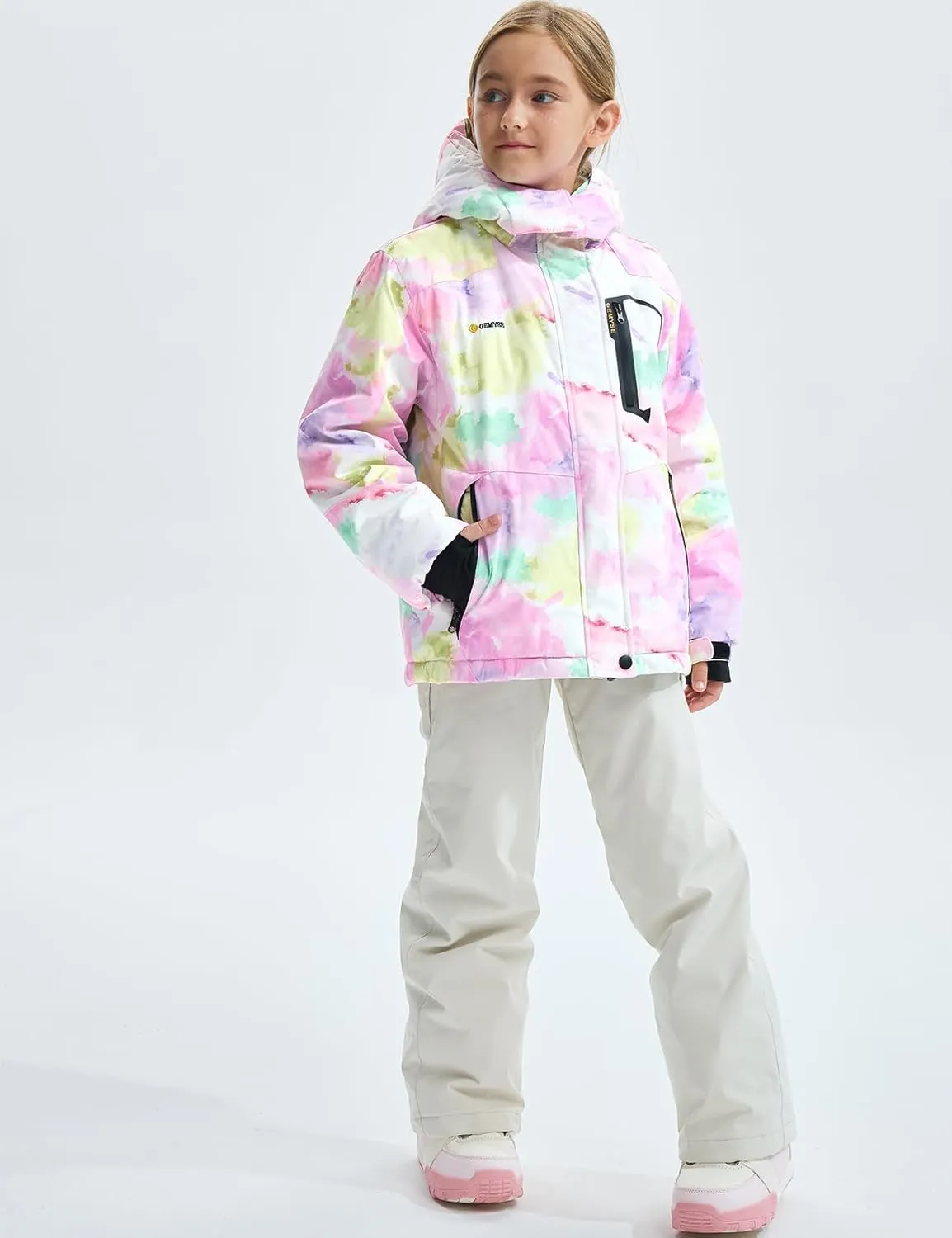 GEMYSE Girl's Waterproof Ski Snow Jacket Fleece Windproof Winter Jacket with Hood