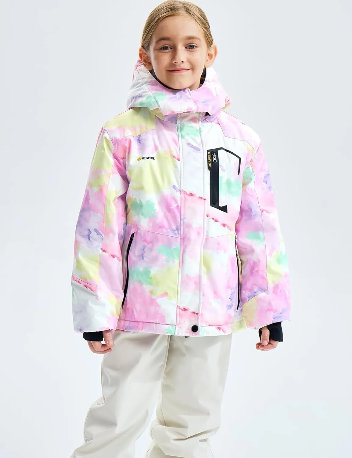 GEMYSE Girl's Waterproof Ski Snow Jacket Fleece Windproof Winter Jacket with Hood