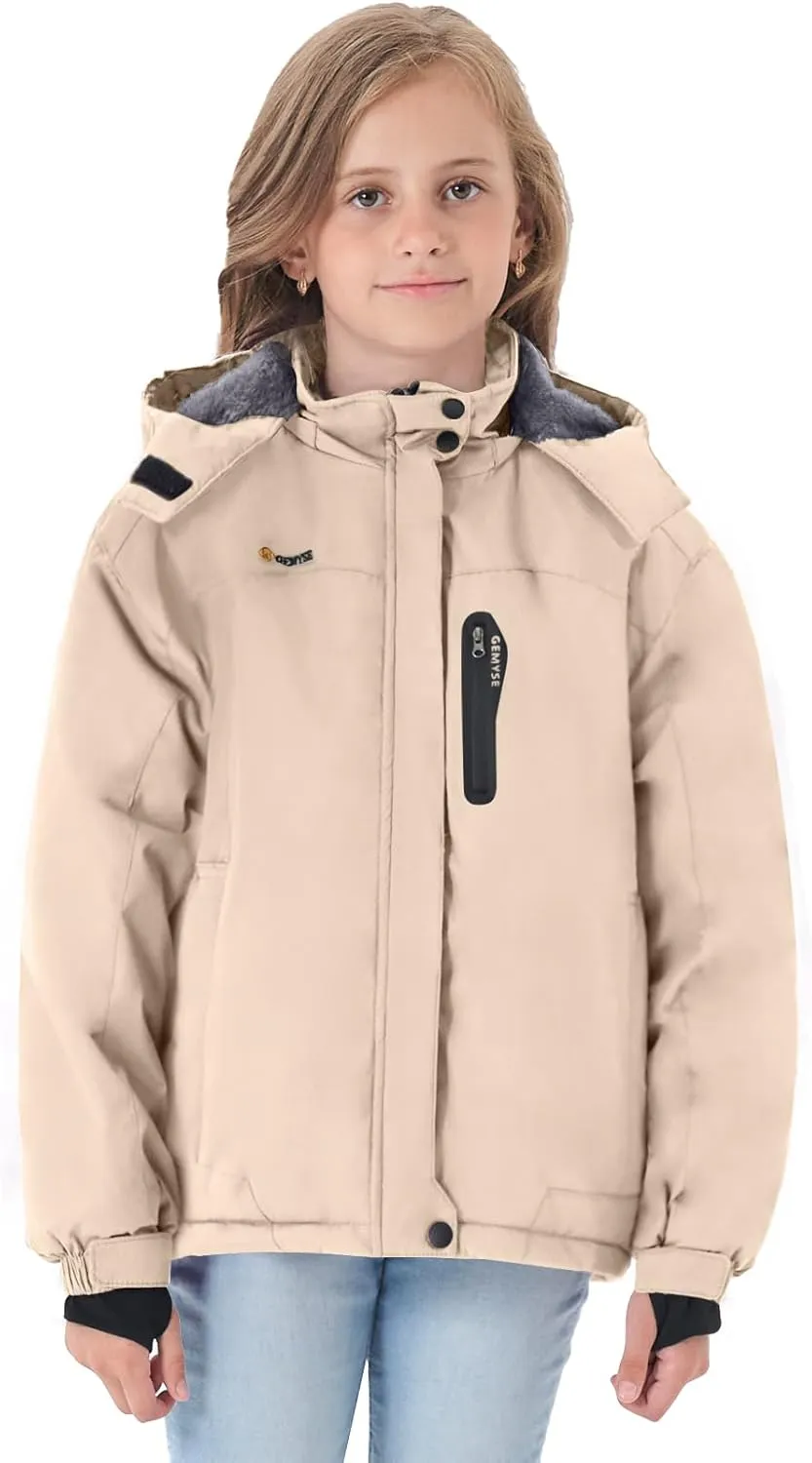 GEMYSE Girl's Waterproof Ski Snow Jacket Hooded Fleece Lined Windproof Winter Jacket