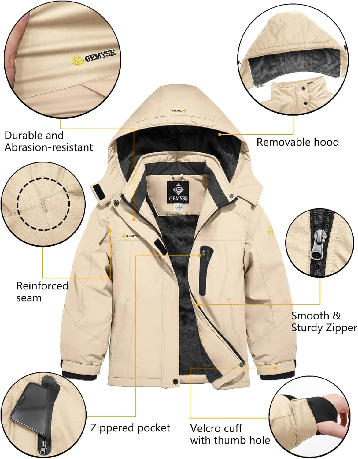 GEMYSE Girl's Waterproof Ski Snow Jacket Hooded Fleece Lined Windproof Winter Jacket