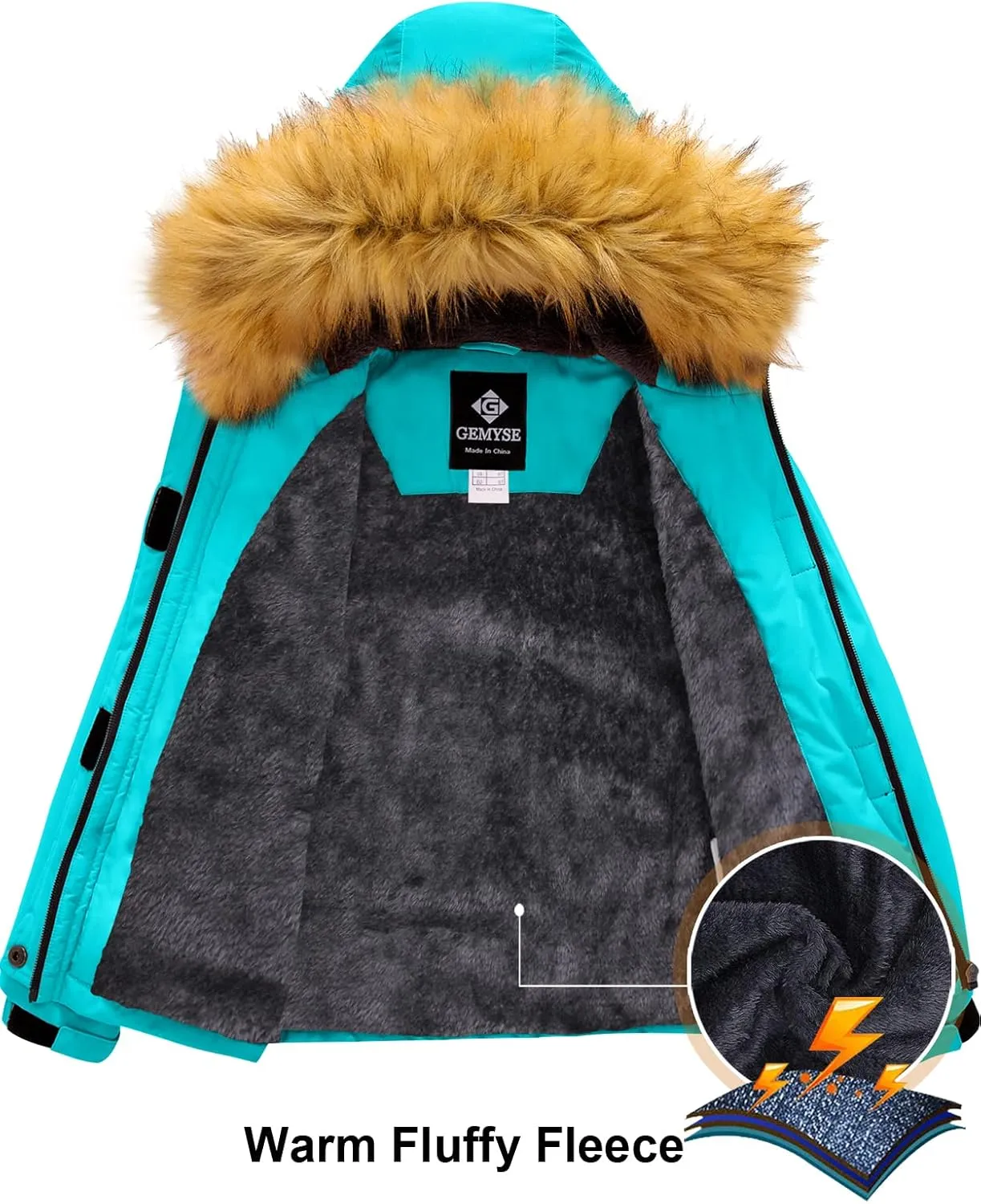GEMYSE Girl's Winter Waterproof Ski Snow Jacket Fleece Windproof Jacket with Hood