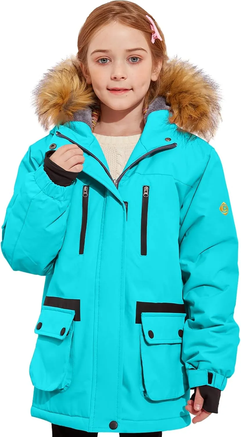 GEMYSE Girl's Winter Waterproof Ski Snow Jacket Fleece Windproof Jacket with Hood