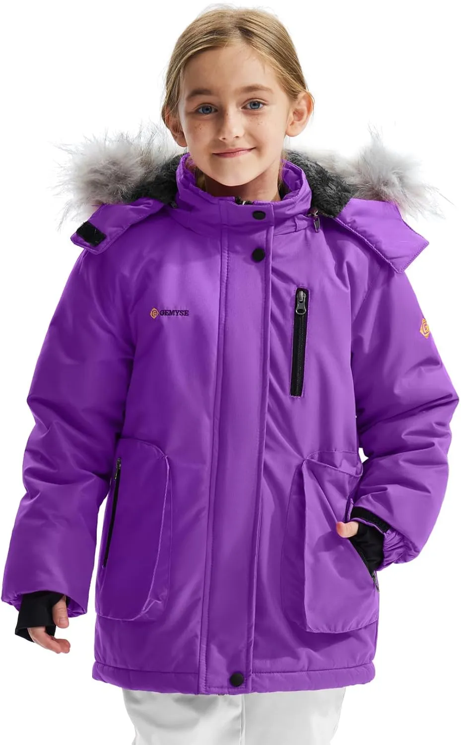 GEMYSE Girl's Winter Waterproof Ski Snow Jacket Hooded Fleece Lined Windproof Coat