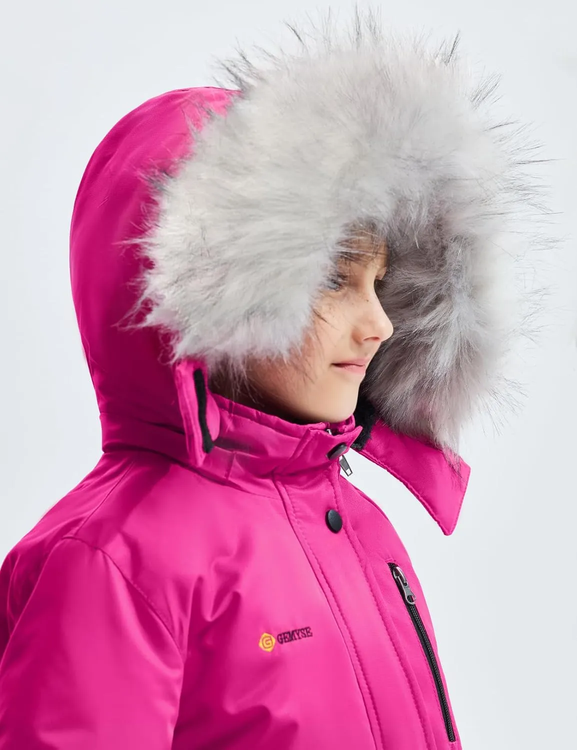 GEMYSE Girl's Winter Waterproof Ski Snow Jacket Hooded Fleece Lined Windproof Coat