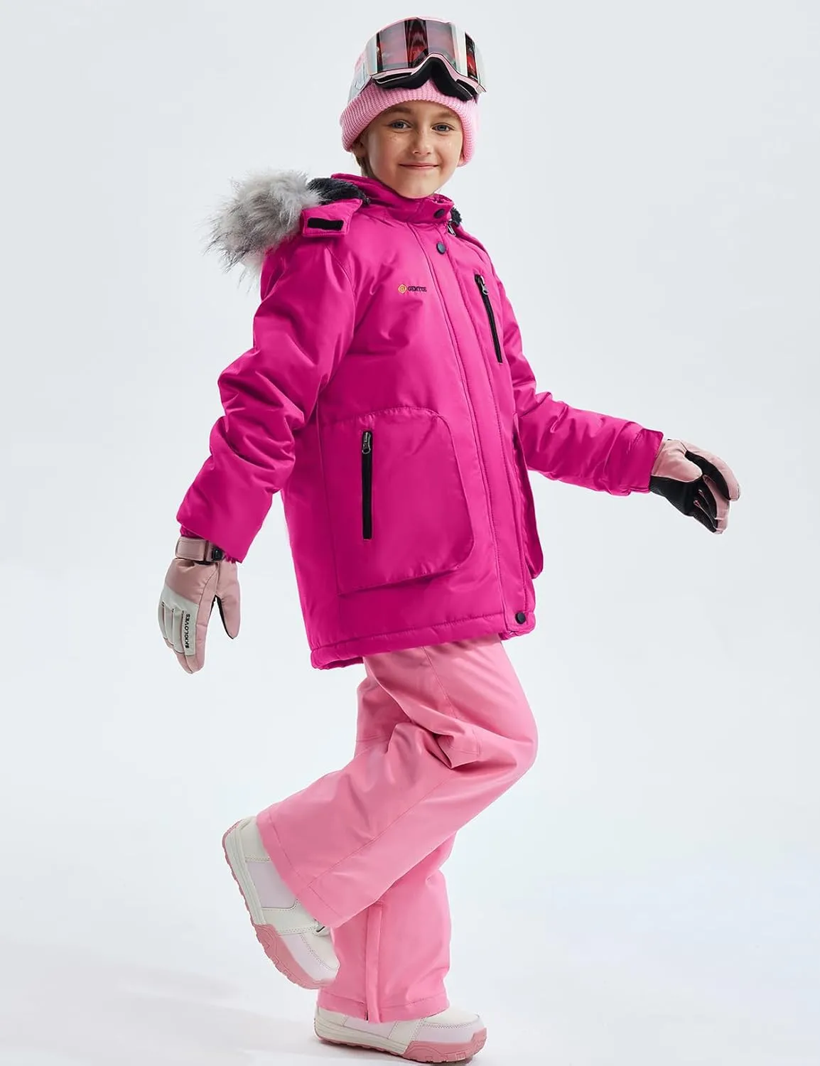 GEMYSE Girl's Winter Waterproof Ski Snow Jacket Hooded Fleece Lined Windproof Coat