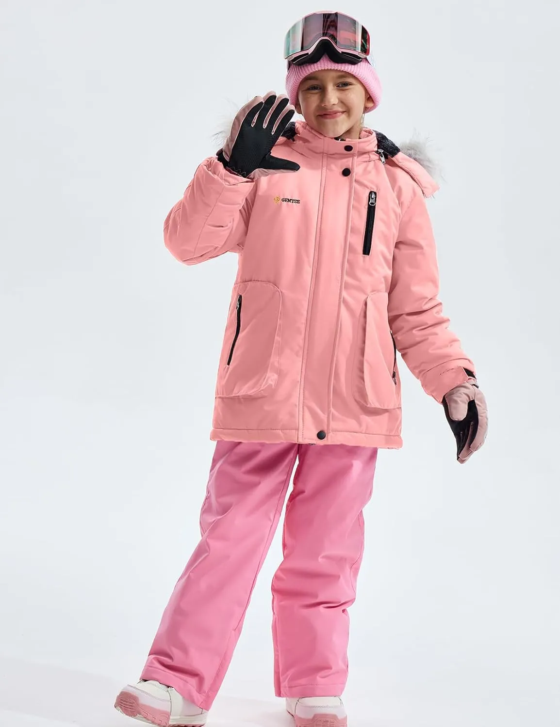 GEMYSE Girl's Winter Waterproof Ski Snow Jacket Hooded Fleece Lined Windproof Coat