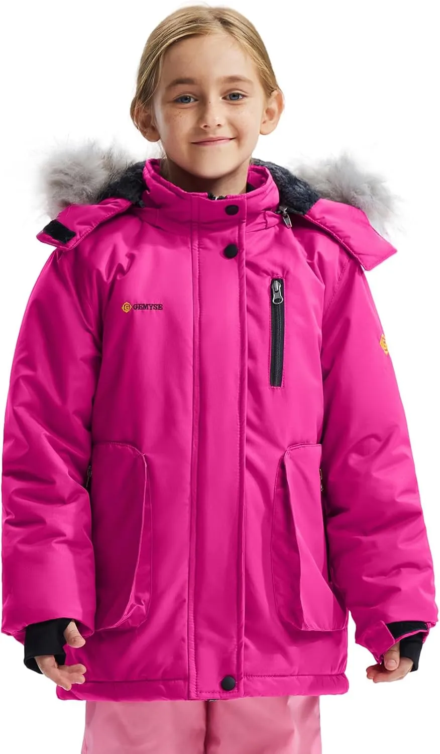 GEMYSE Girl's Winter Waterproof Ski Snow Jacket Hooded Fleece Lined Windproof Coat