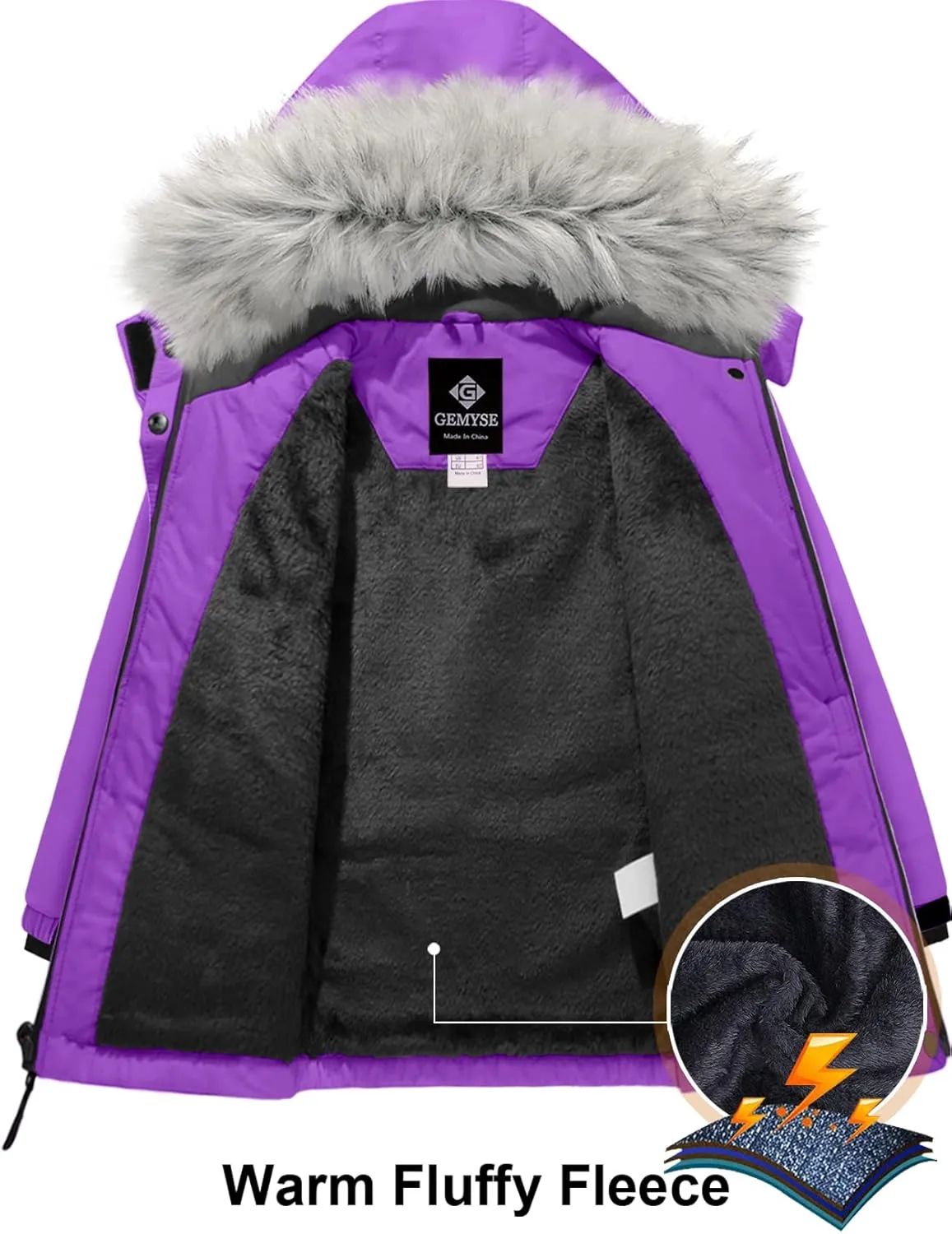 GEMYSE Girl's Winter Waterproof Ski Snow Jacket Hooded Fleece Lined Windproof Coat