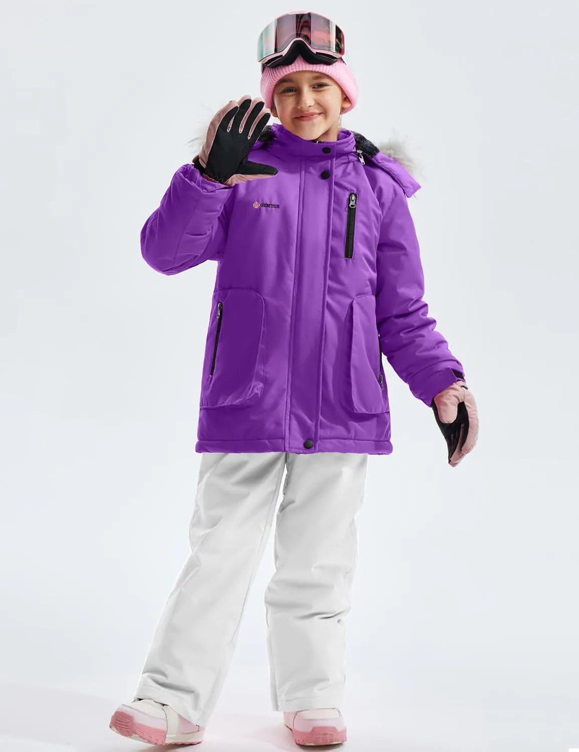 GEMYSE Girl's Winter Waterproof Ski Snow Jacket Hooded Fleece Lined Windproof Coat