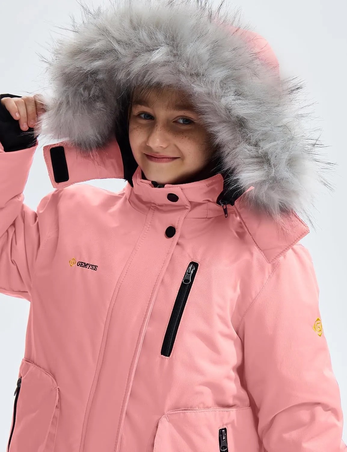 GEMYSE Girl's Winter Waterproof Ski Snow Jacket Hooded Fleece Lined Windproof Coat