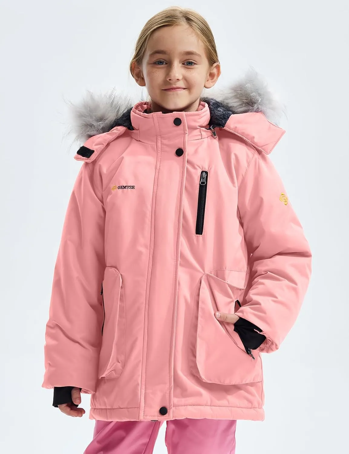 GEMYSE Girl's Winter Waterproof Ski Snow Jacket Hooded Fleece Lined Windproof Coat
