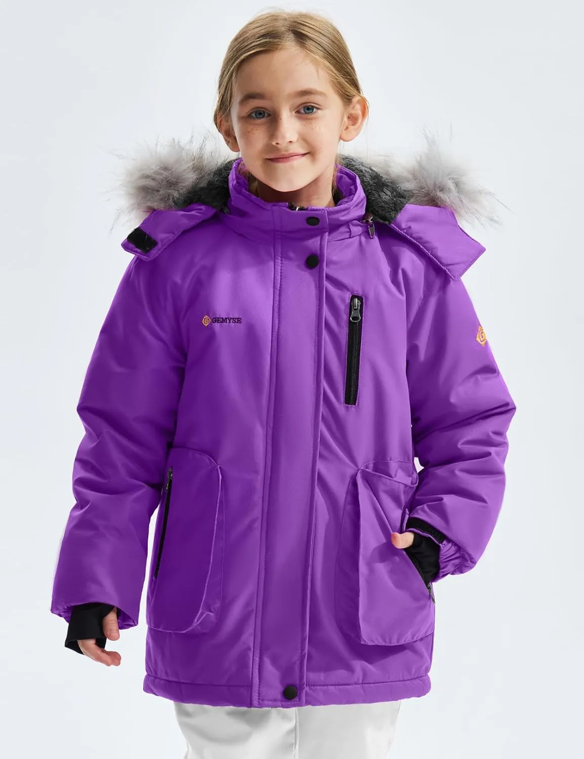 GEMYSE Girl's Winter Waterproof Ski Snow Jacket Hooded Fleece Lined Windproof Coat
