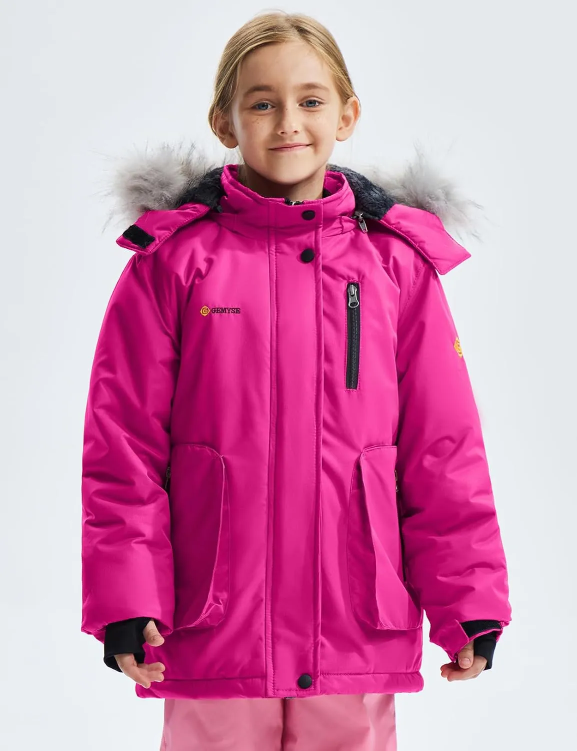 GEMYSE Girl's Winter Waterproof Ski Snow Jacket Hooded Fleece Lined Windproof Coat