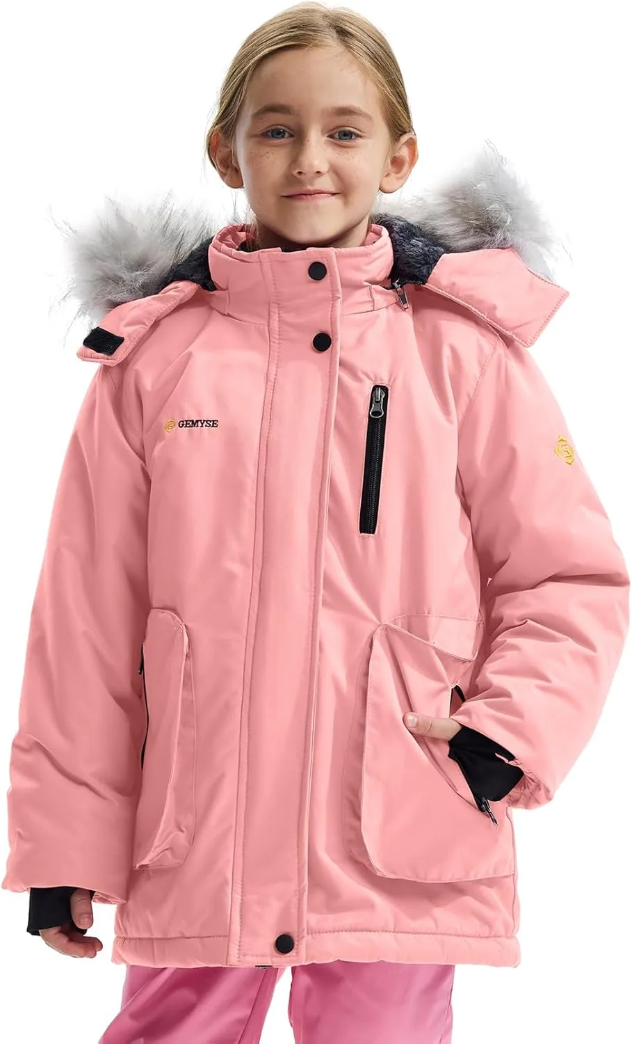 GEMYSE Girl's Winter Waterproof Ski Snow Jacket Hooded Fleece Lined Windproof Coat