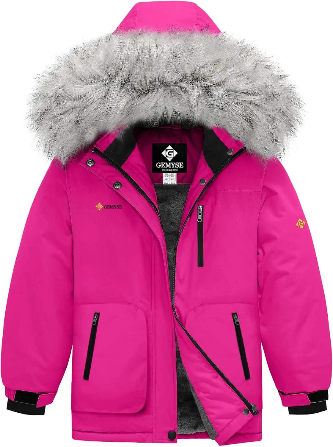 GEMYSE Girl's Winter Waterproof Ski Snow Jacket Hooded Fleece Lined Windproof Coat