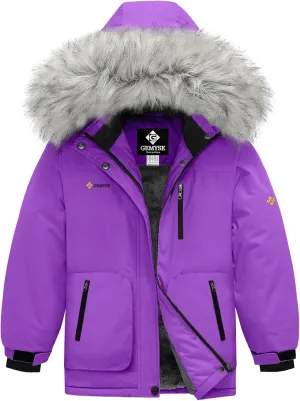 GEMYSE Girl's Winter Waterproof Ski Snow Jacket Hooded Fleece Lined Windproof Coat